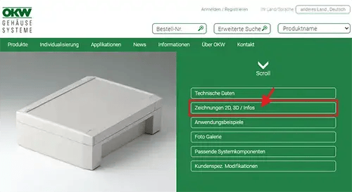 Produktseite mit Direktlink, um Zeichnungen 2D/3D herunterzuladen