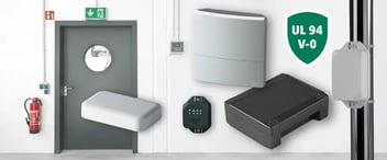 Selection of standard enclosures manufactured from UL 94 V-0 flame-retardant plastic